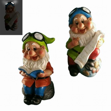 Lovely Polyresin Garden Decoration Dwarf de leitura com luz solar