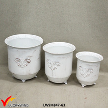 Set 3 Cream Decorative Antique Garden Metal Flower Pot