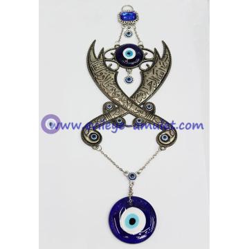 Evil Eye Crossed swords pendant ZULFIQAR scimitar wall hanging, Muslim Caliph Imam