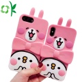 Protecteur de téléphone en silicone rose lapin mignon avec support