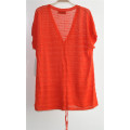 Ladies Short Sleeve Knit Sweater with Button and Pocket