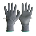 Grey Polyester Knitted Gloves with Grey PU Coating on Palm