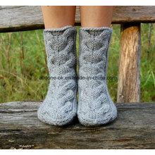 Cable Hand Knit Home Wool Slippers Bed Socks Boots