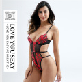 Lencería sexy rojo de encaje negro bordes trajes