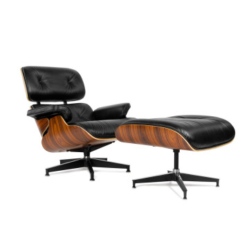 Chaise salon Eames en cuir aniline et réplique ottomane