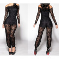 New Design Floral Lace Body Lining Off Shoulder Sexy Black Lace Jumpsuit