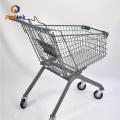 Chariot d&#39;achat en métal gris Pu Wheeled Trolley