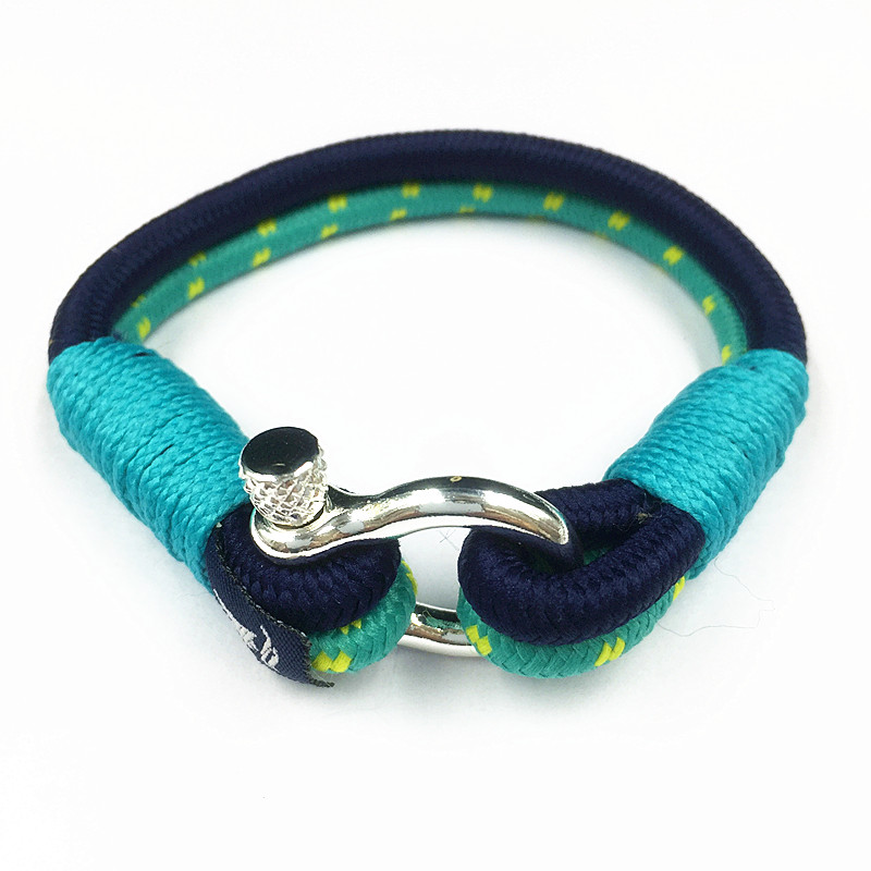 Stainless Steel Shackle Cotton Nylon Cord Bracelet