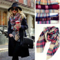 Oversized Fringe Plaid Square Scarf (80016)