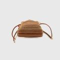 Colorful Striped Straw Drawstring Crossbody Bag for Women