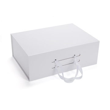 Foldable Rigid Gift Box with Ribbon Handle