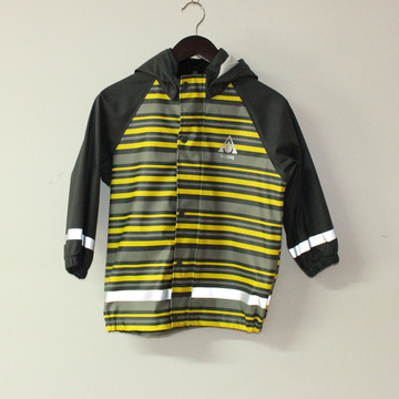 Light Yellow Stripe PU Reflective Rain Jacket for Children/Baby