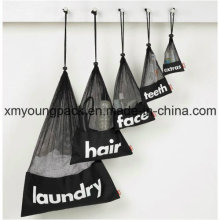 Promocionais Custom Black Drawstring Lavandaria Nylon Mesh Bag 40X60cm