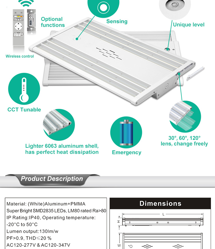 Aluminum LED Flat Linear High Bay Light Fixture 002