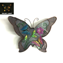 Decoración de la pared de la mariposa iluminada solar del metal antiguo