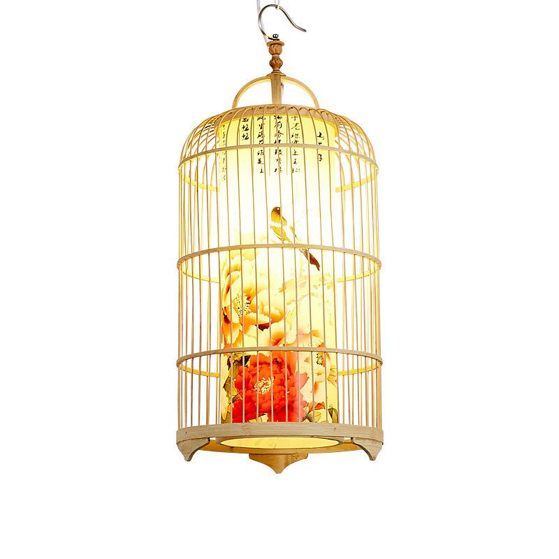  INSHINE Cage With Flower And Bird Painting Pendant Light 