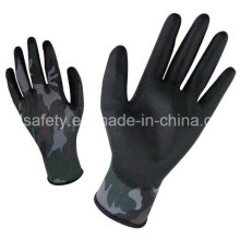 Imprimé des gants de travail Polyester avec PU paume enduite (PN8014-2)