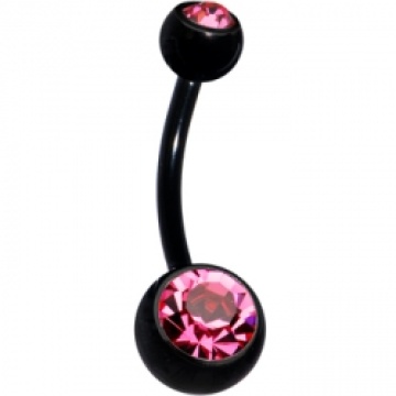 Gem de dupla rosa preta anodizado titânio piercing do umbigo