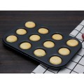 12 Cups Carbon Steel Non Stick Muffin Pan-Black