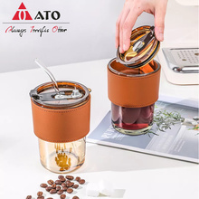 ATO 430ml glass water cup heat resistant glass sippy milk mug coffee mug outdoor sport mug with holster cover