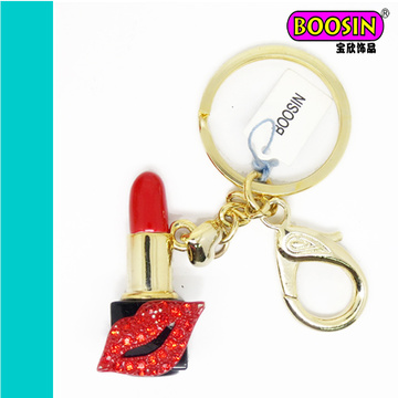 Großhandelslegierungs-Goldüberzug-Rhinestone-Lippenstift Keychain