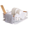 Cutlery Dish Drainer with Wooden Handle - White