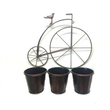 Decoração de parede Bird Riding Bike Metal Flowerpot para jardim