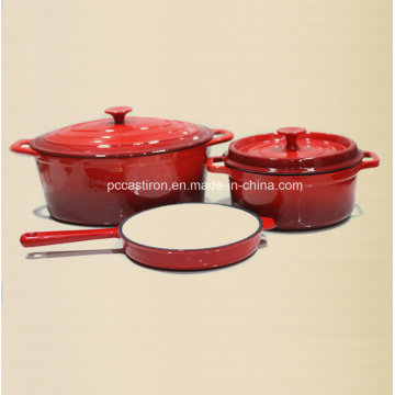 3PCS Enamel Cast Iron Cookware Set FDA Approved Factory