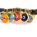 Multi Color Evil Eye Brown Leather Bracelet 7.5in