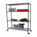 4 Tier Black Wire Shelving With Rubber Wheels