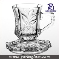 Qualitäts-Kristall glänzender schnitzender Glasbecher u. Saucer-Satz (TZ-GB09D1605SYC)