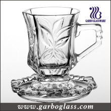 High Quality Crystal Shining Carving Glass Mug & Saucer Set (TZ-GB09D1605SYC)