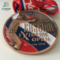 Trofeos y medalla de encargo de alta calidad de la policía del metal de Rusia de la aleación del cinc con la cinta