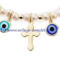 Evil Eye Pray Bracelet Evil Eye Cross Vermeil Stretch Bracelet