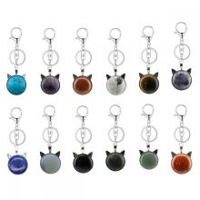 Gemstone Cat Shape Crystal Stone Keychains Natural Stone Animal Bag Charm Key Chain Quartz Jasper Key Ring for Anniversary Gift