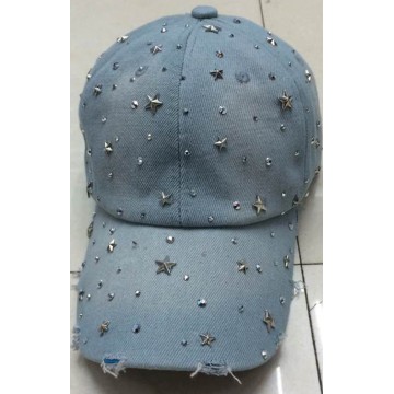 Washed Denim baseball cap with new five star diamond top quality handmade design cap wholesale OEM design baseball hat