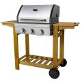 3 Burner Trolley BBQ Grill with Wooden Shelf