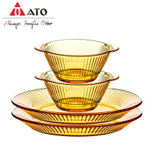 ATO high Bosilicate Amber Kitchen Glass Bowl Plate Set with Double Ear Handle For Salad Soup Dinner