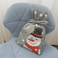 Grey Non-woven Snowman Christmas Drawstring Bags