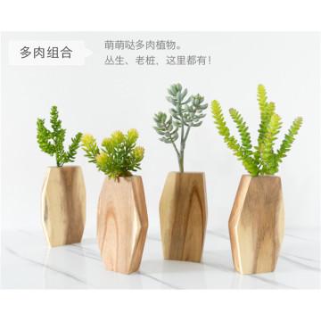 Multilateral Plastic Flowers Wooden Vase Standing