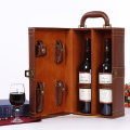 Caja de cuero personalizada doble paquete de vino