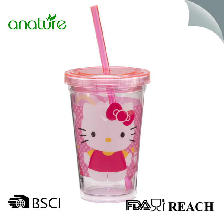 Double Wall Plastic Tumbler With Straw And Lid