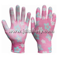 Printed Polyester Work Glove with PU Palm Coated (PN8014-8)