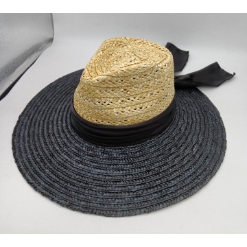 Wheat straw hat with silk band