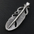 Mens Vintage Stainless Steel Skull Feather Charm Pendant