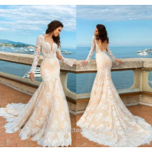 Robe de mariage 2017 High Neck Applications Bridal Gowns Vestido long Lace Long Sleeve Mermaid Wedding Dresses WW1419