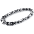 Stainless steel silver lion head bracelet for men made by 8mm black agate stone beads bracelets