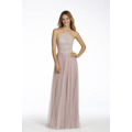 Rose English Net A-Line Bridesmaid Dress with Caviar Bodice, High Neck Halter Neckline and Circular Skirt