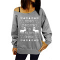 Christmas Print off-Shoulder Jumper Sweater (80007)
