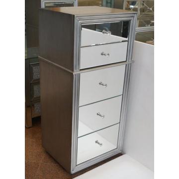 5 Drawer Mirrored MDF Antique Silver Tallboy